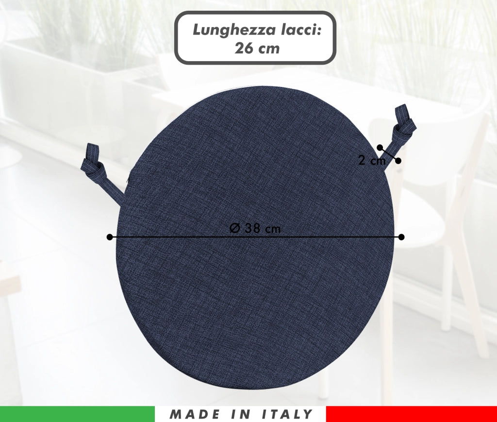 Cuscini Rotondi Per Sedie Cucina Imbottiti Sfoderabili Con Cerniera Cuscino Rotondo Ø 40 Cm Sedia Tavolo Lavabile In Lavatrice Con Lacci Per Fissaggio Prodotto Italiano Comodi 6 Pezzi - Blu