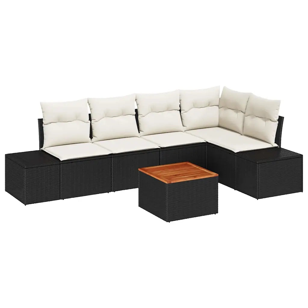 Set Divano da Giardino 6 pcs Nero e Crema polyrattan 3356626