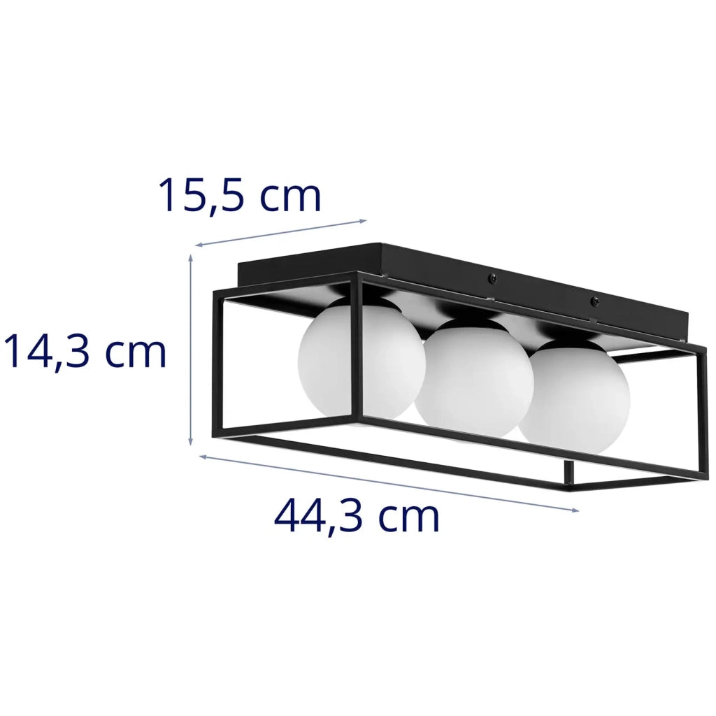 Lampada da soffitto con 3 globi in vetro e struttura in ferro finitura in vetro opaco bianco e nero e ferro 14_0009522