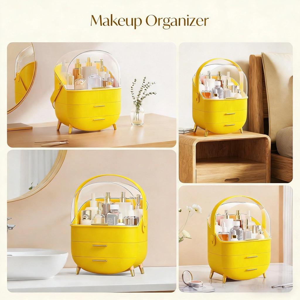 ZMH Porta trucchi da scrivania con più cassetti contenitore per cosmetici color oro 29 x 19 x 38 cm