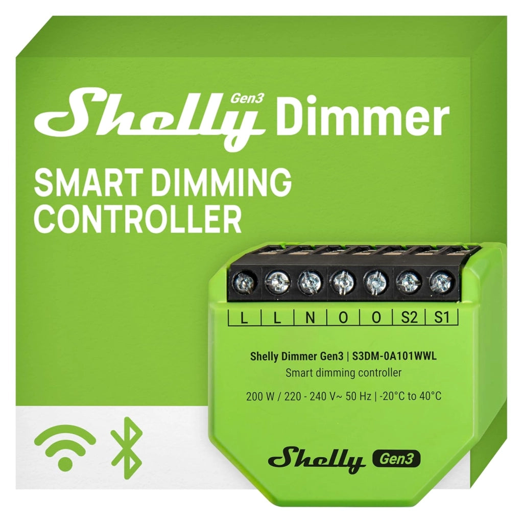 Shelly Dimmer Gen3 Dimmer Smart Wi-Fi per Illuminazione, Regolazione Intelligente della Luminosità, Controllo da App, Compatibile Alexa e Google Home, Automazione Smart Home