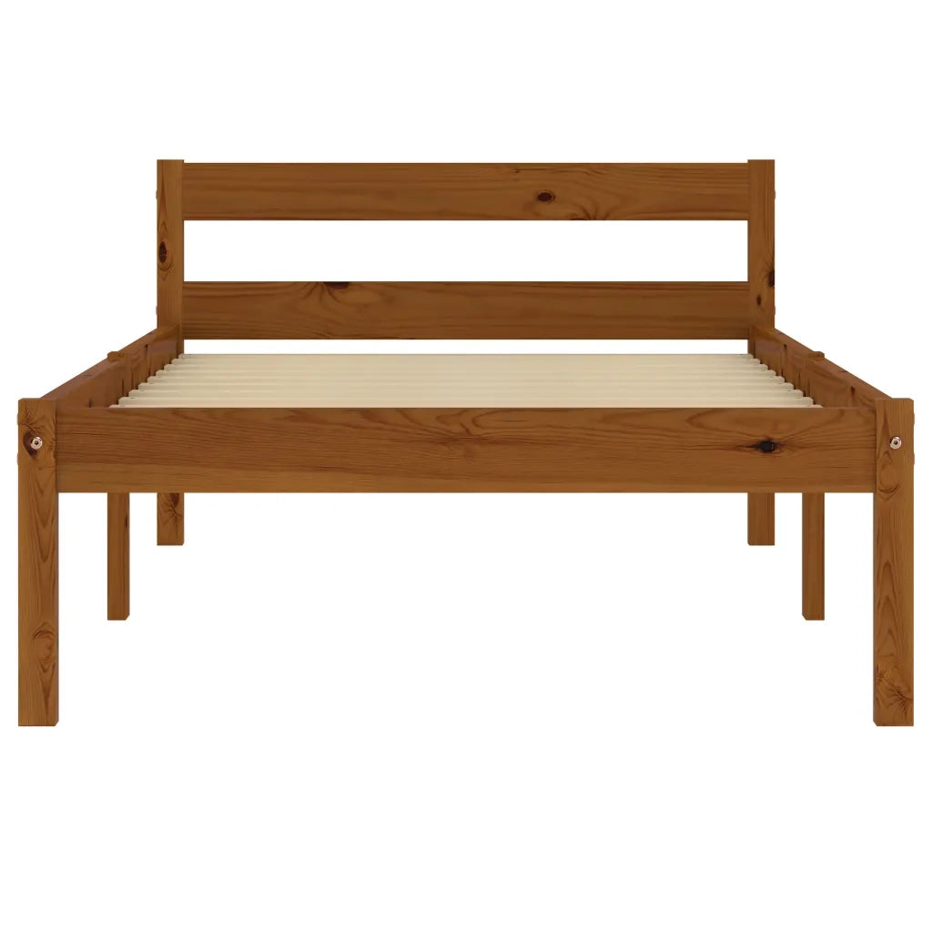 Letto singolo | Letto per adulti | Giroletto senza Materasso Ambrato Legno Massello Pino 90x200 cm