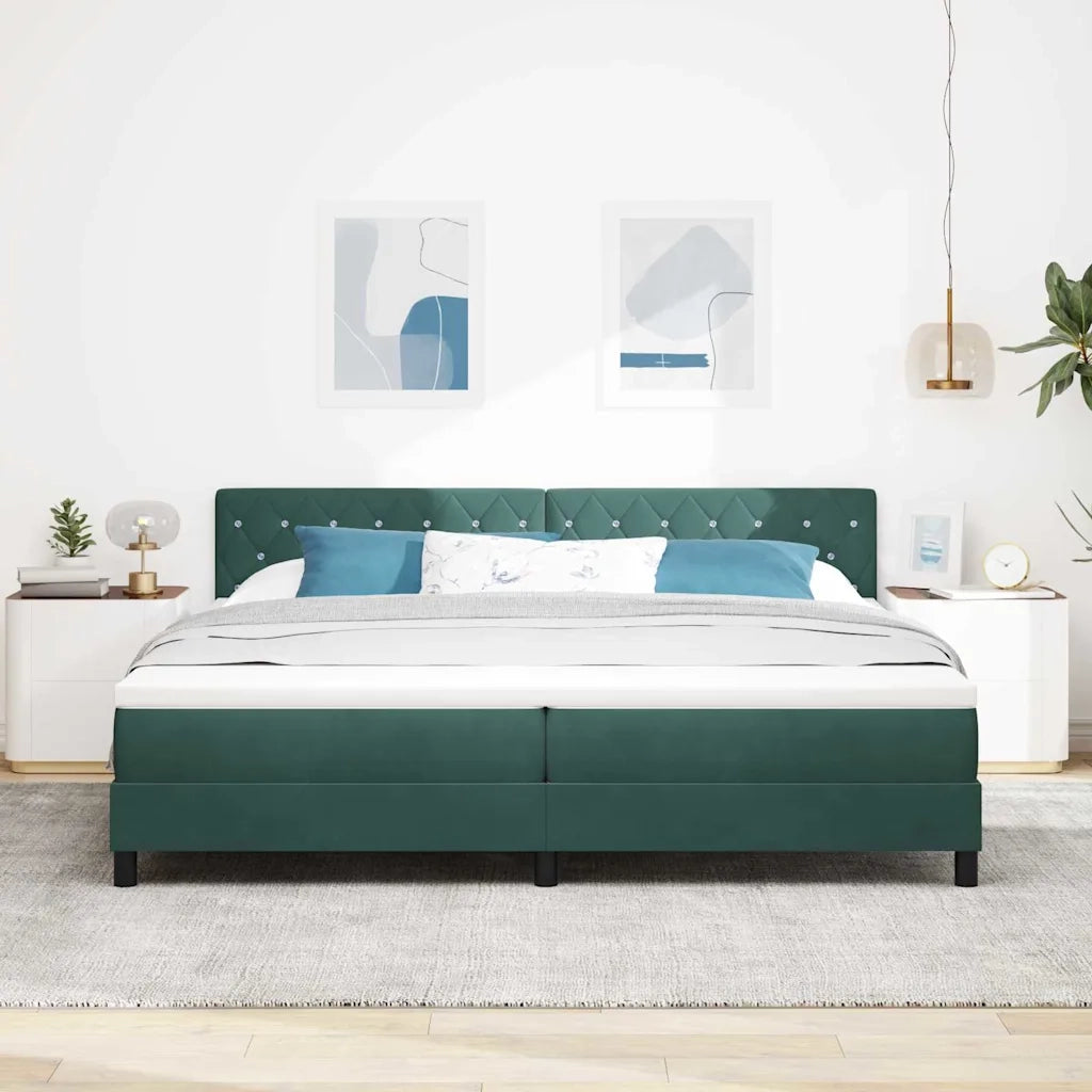 Letto a Sorgente LED con led Verde Scuro 200 x 200 cm Velluto