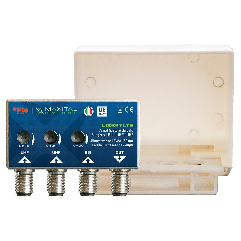 Amplificatore da Palo TV 3 Ingressi VHF UHF UHF 16/26 dB con Filtro LTE LG227LTE