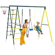 Altalena da Giardino con Scalette e Canestro ¨C Xylo ¨C Set Rotonda Acciaio per Bambini 3-8 Anni
