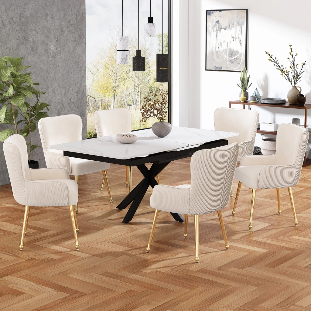 Sedia da pranzo in velluto 4 pezzi - Zephmum- Supporto lombare regolabile gambe in metallo dorato