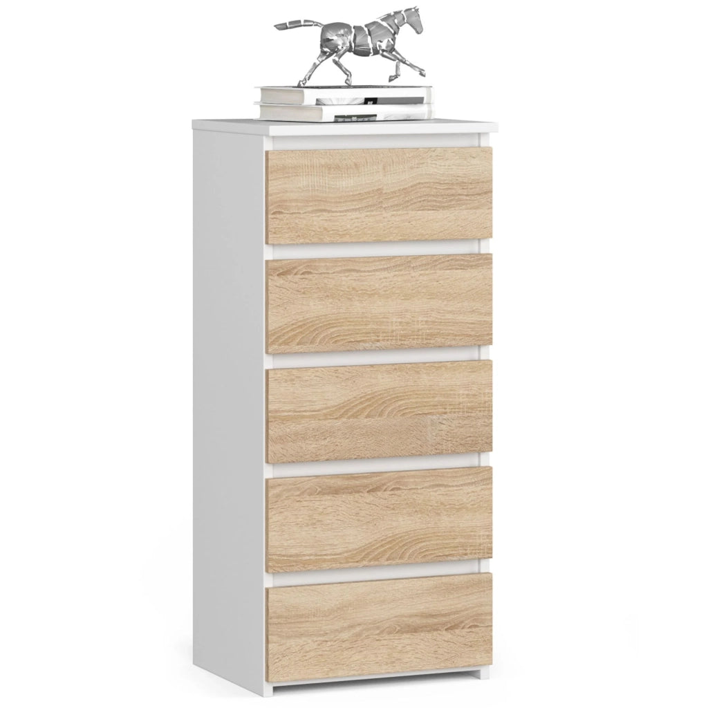 Cassettiera AKORD CL5 Cassettiera Bianca 40 cm 5 cassetti inserto frontale Sonoma Quercia 40x35x92 cm