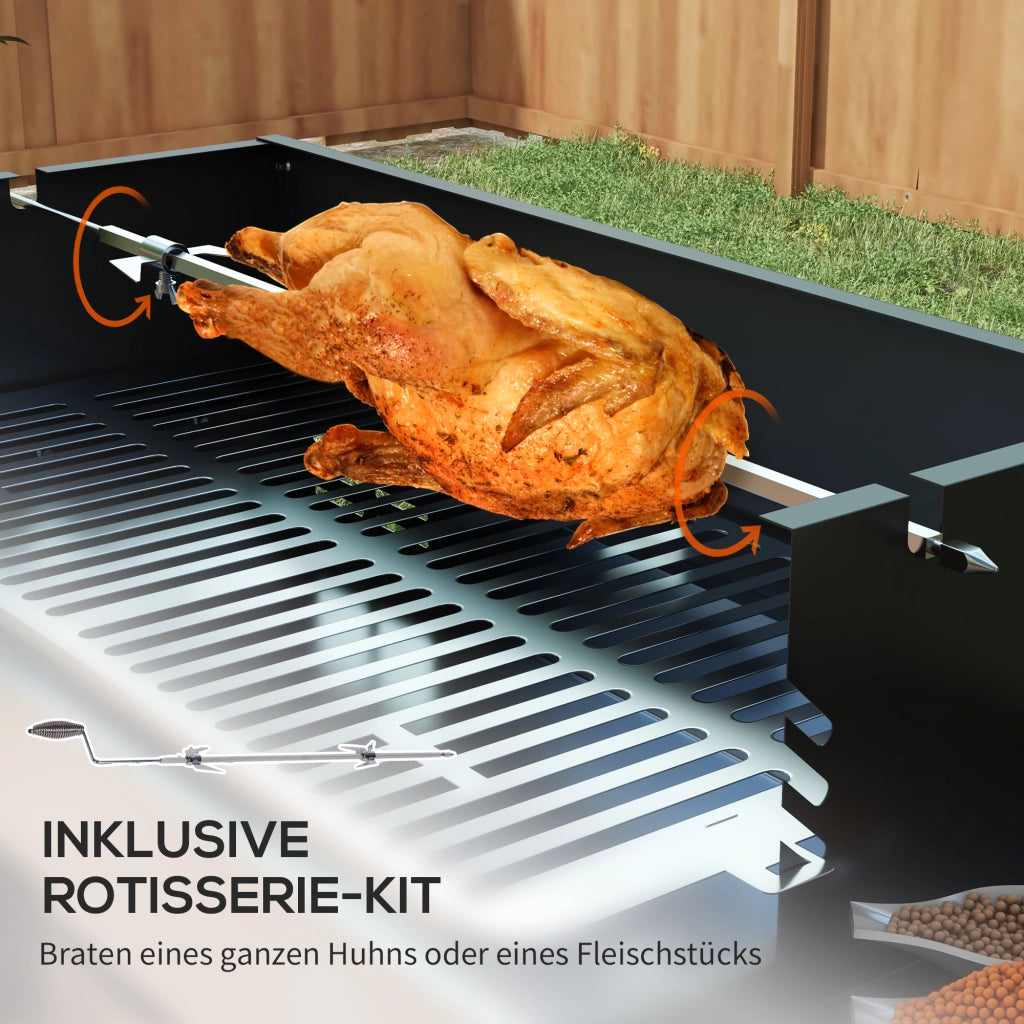 Barbecue a Carbone con Spiedo Rotante ¨C Xylo ¨C Griglia Regolabile 118x32x90cm Nero
