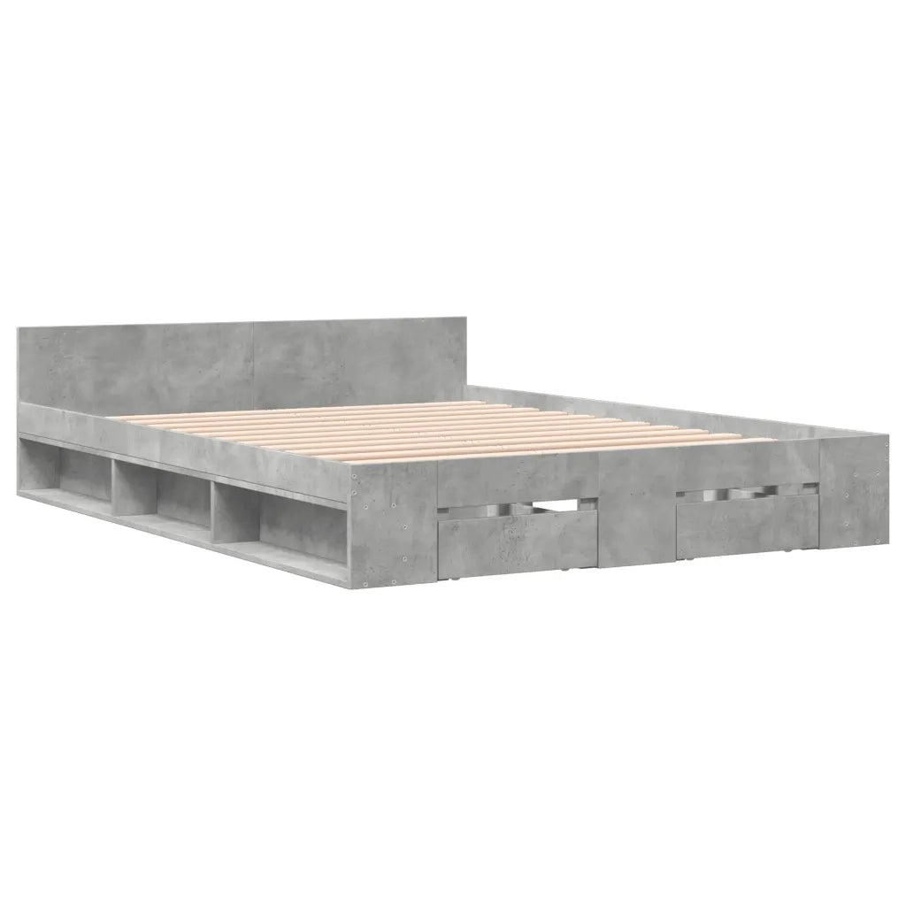 Letto matrimoniale | Letto per adulti | Giroletto Cassetti Grigio Cemento 140x190 cm Legno Multistrato