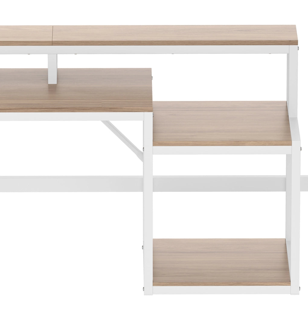 Letto a soppalco 90x200 cm con scrivania, LED e USB, struttura in metallo bianca