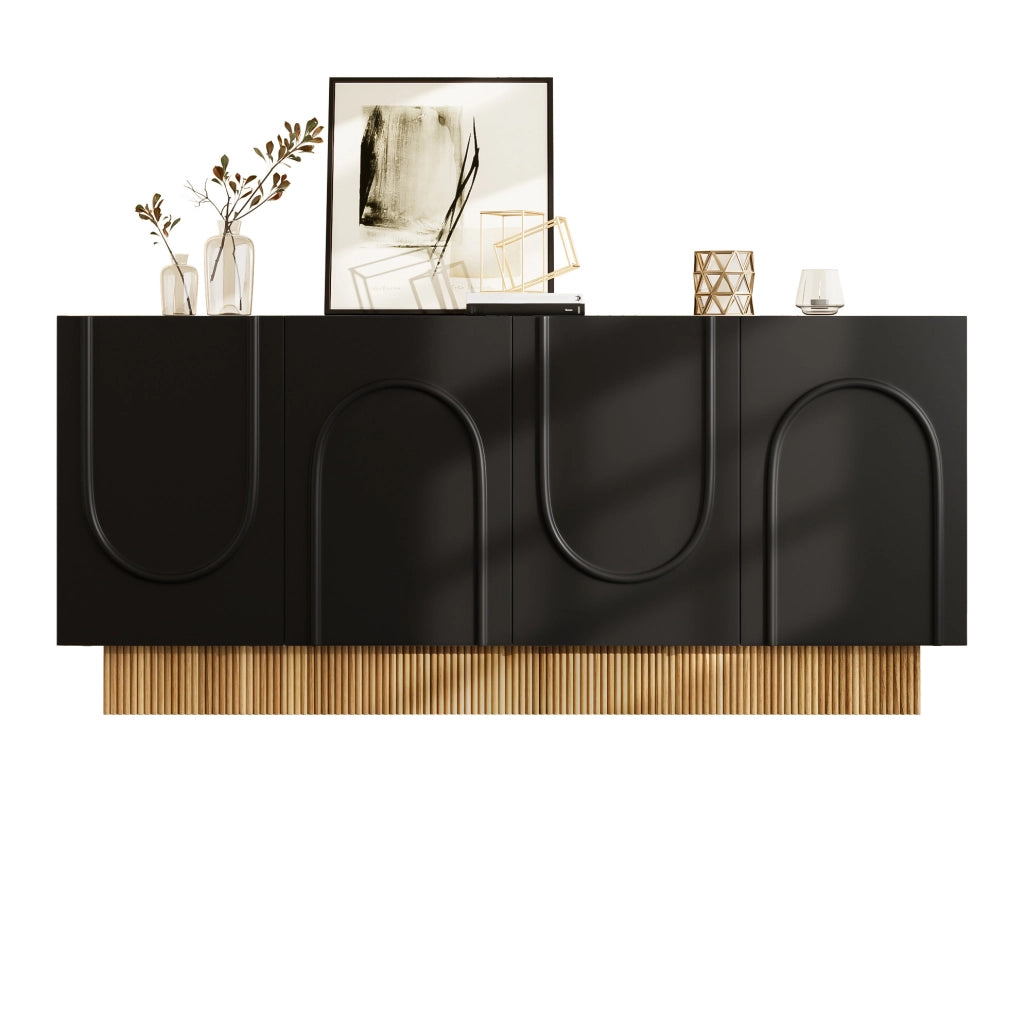 Credenza 160x38x75 cm con 4 ante e ampio spazio contenitivo in truciolare nero e naturale