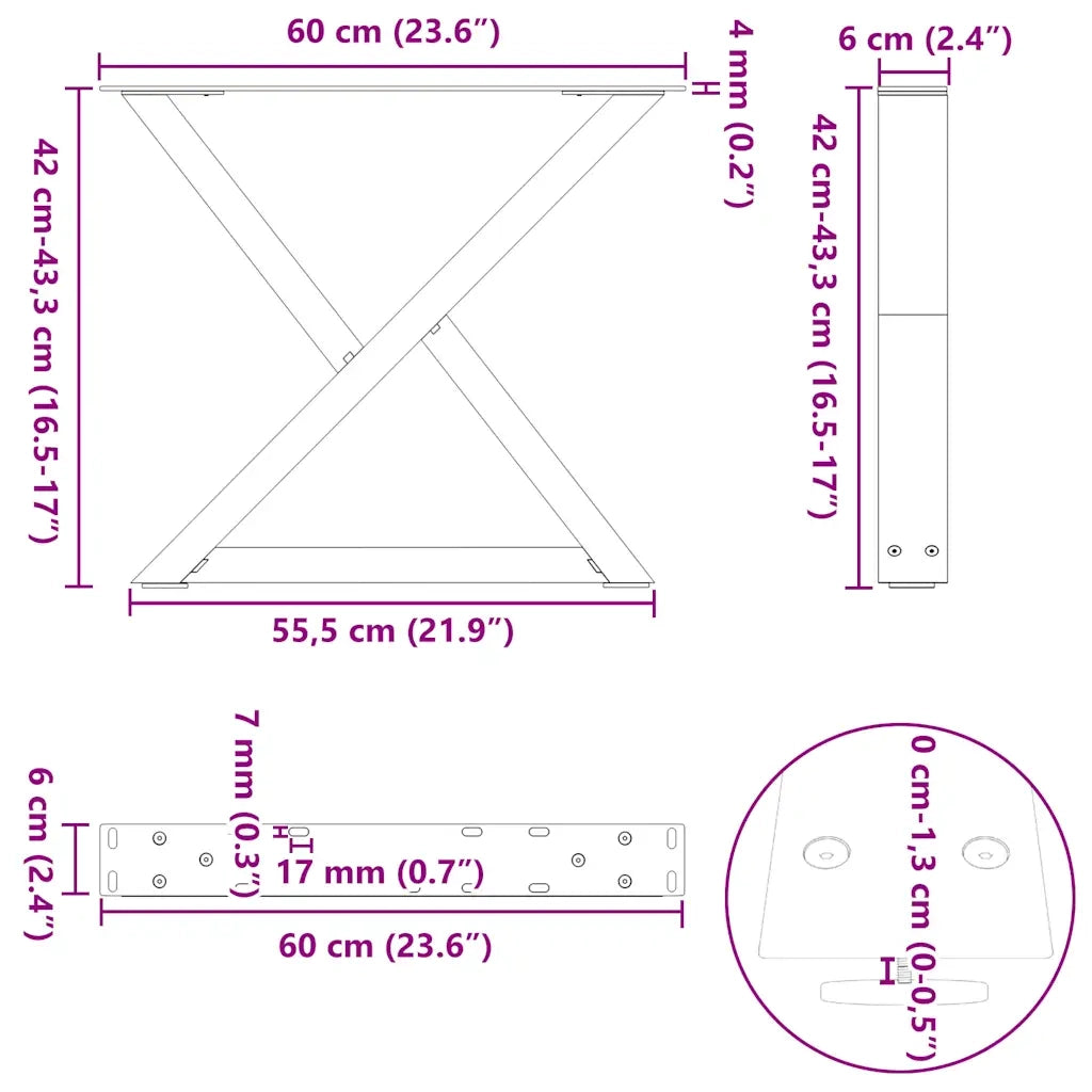 Gambe per tavolino da caffè 2 pz Bianche 60x(42-43,3) cm Acciaio 4012709