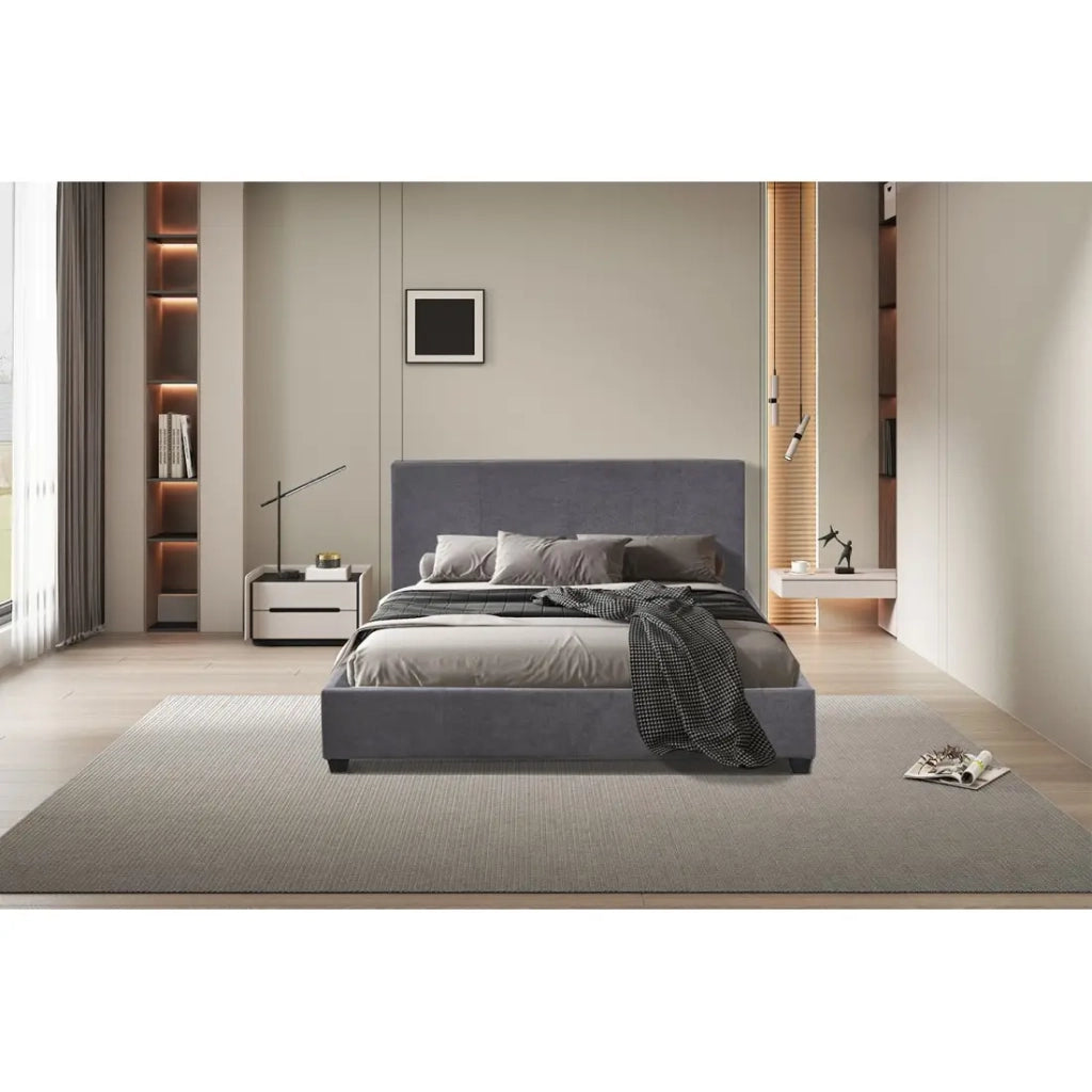 Letto matrimoniale ROMA – 140x200 cm – PU grigio – Rete inclusa – Design moderno – Struttura in MDF
