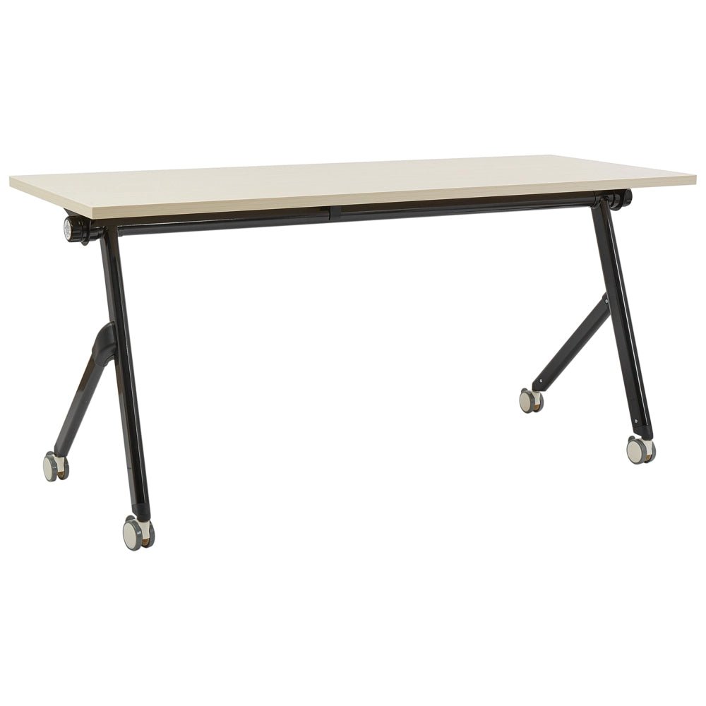 Scrivania rettangolare pieghevole con rotelle portatile con struttura in metallo marrone chiaro e nero 160 x 60 stile moderno