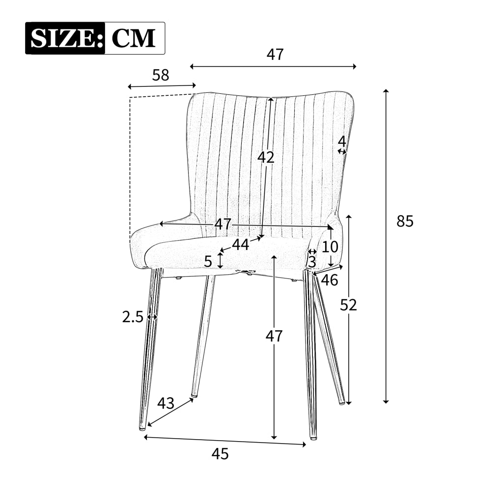 Set di 2 sedie da pranzo in velluto con gambe in metallo per soggiorno grigio
