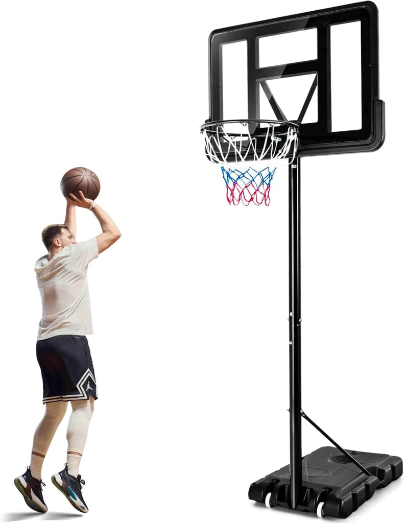 Canestro da Basket Portatile per Adulti, Canestro Basket Regolabile in Altezza 1,3M-3,05M con Ruote Tabellone Infrangibile e Retina Durevole, Adatto a Interno Esterno, Nero