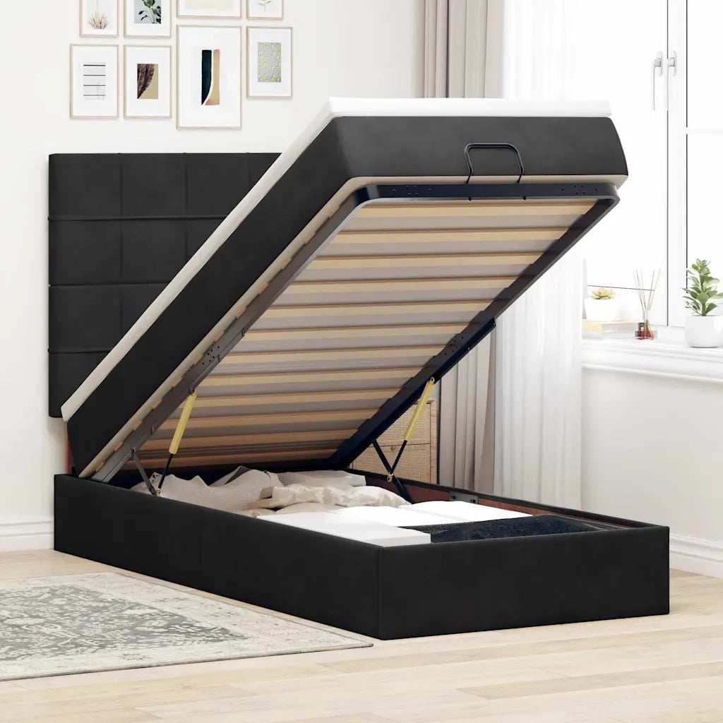 Struttura Letto Pouf con Materassi Nero 100x200 cm Velluto 3314302