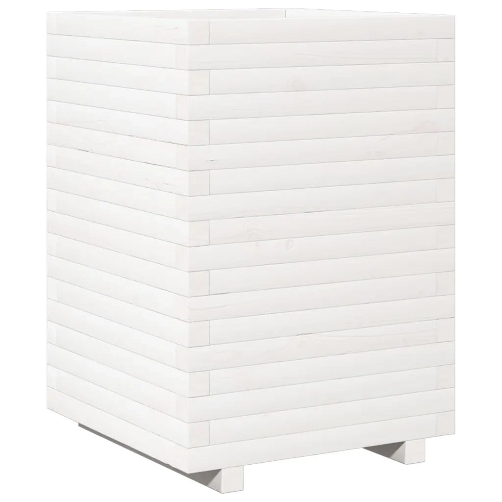 Fioriera da Giardino Bianca 50x50x72 cm Legno Massello di Pino