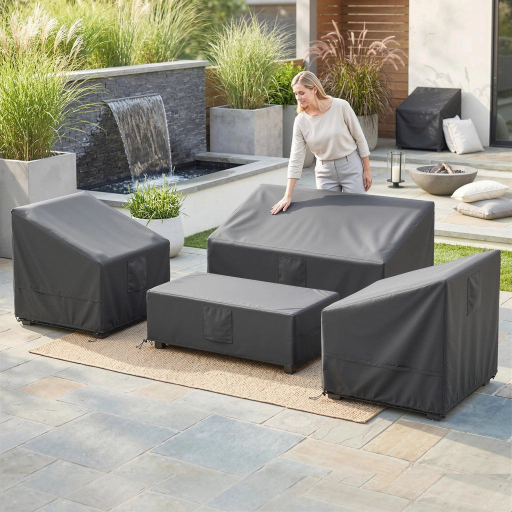 Coperture per Mobili da Giardino 4 Pezzi Impermeabili ¨C Minimal ¨C Nero