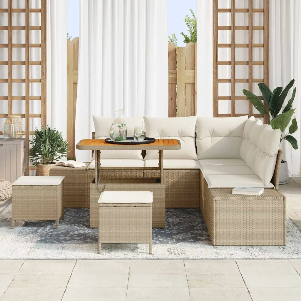 Set Divano da Giardino con cuscino 8 pcs Beige Poly Rattan