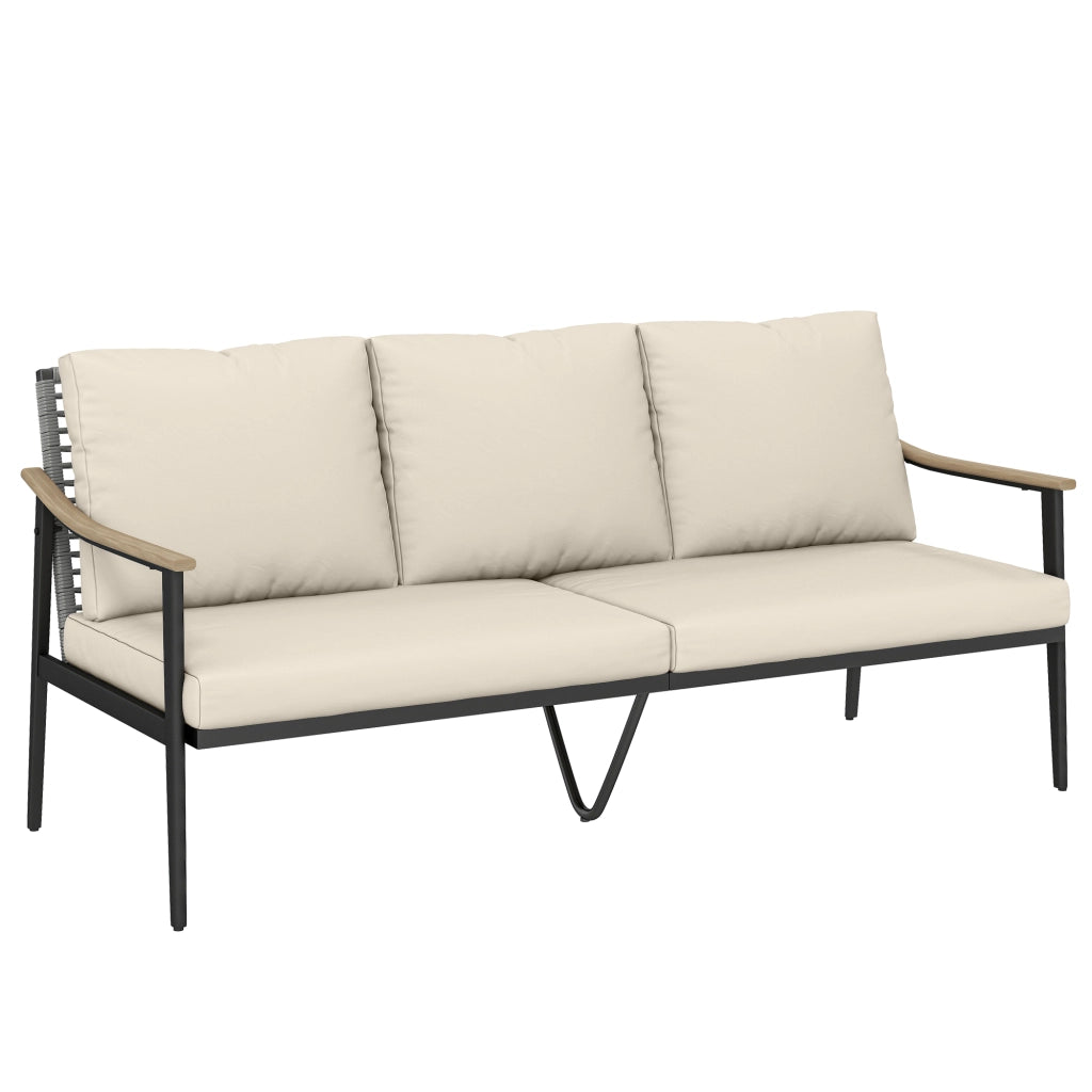 Divano da Esterno 3 Posti in Rattan con Braccioli Legno ¨C Minimal ¨C Grigio