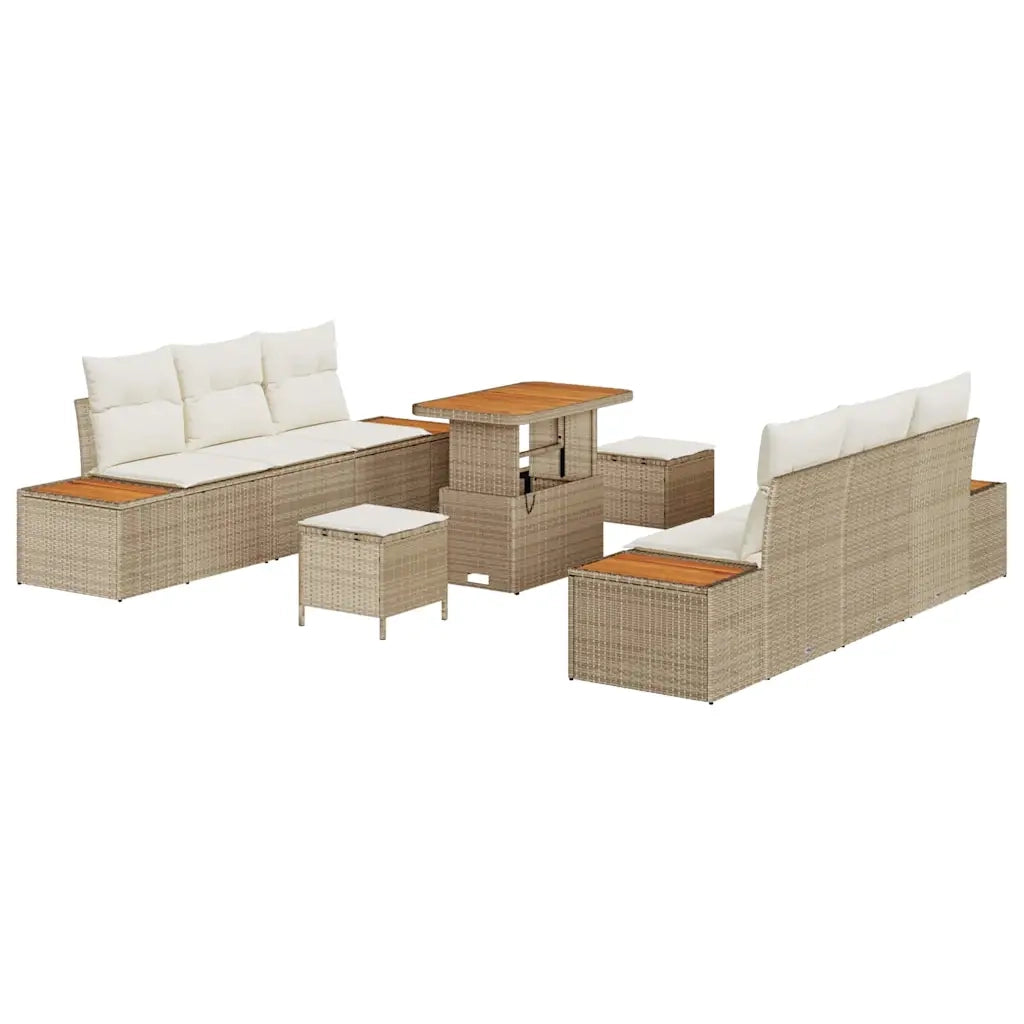 Set Divano da Giardino con cuscino 9 pcs Beige Poly Rattan