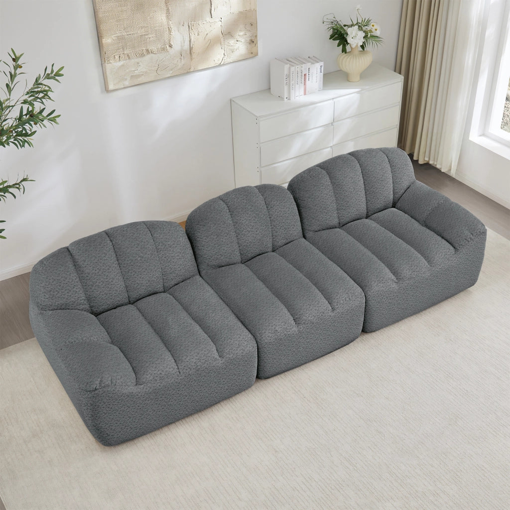Divano modulare 3 posti - Zephmum - Design boneless in schiuma ad alta densit¨¤ 32D, seduta profonda, tessuto morbido, Grigio