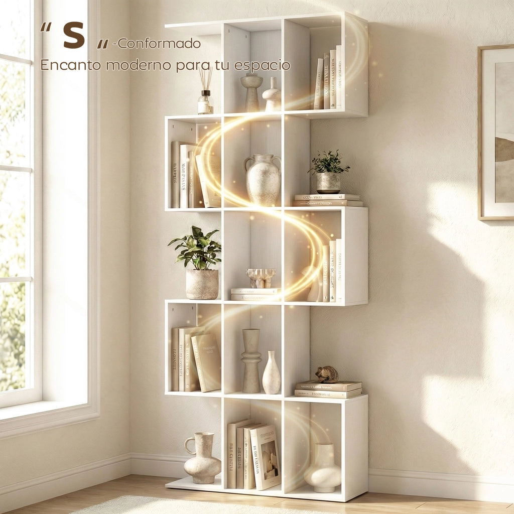 Libreria a S 5 Livelli ¨C Xylo ¨C Legno Bianco 80x24x200 cm