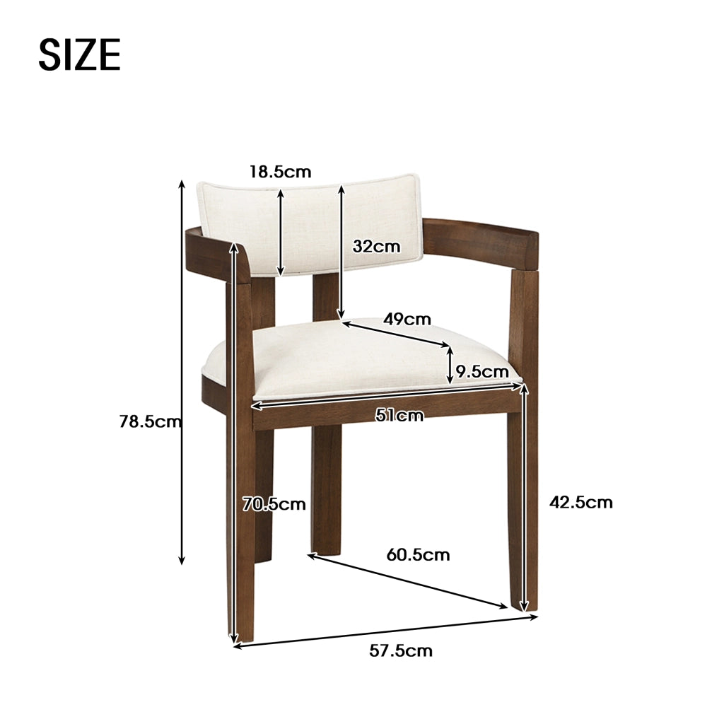 Set da 6 sedie da pranzo in legno massiccio con braccioli, rivestimento in lino, colore noce