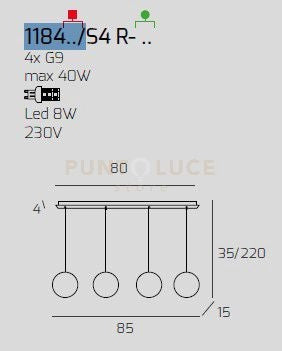 SOSPENSIONE CROMO 4 LUCI RETTANGOLARE VETRI BRONZO 1184CR-S4 R-BR