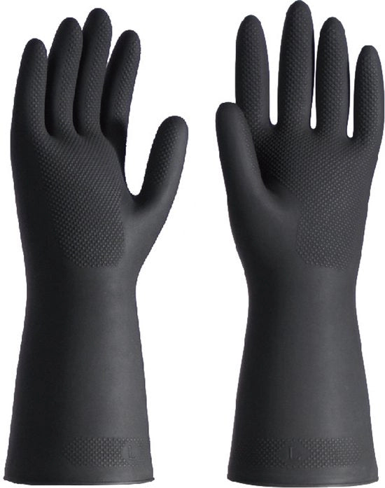Paar di mani di gomma lavabili, guanti di gomma lavabili riciclabili, adatti per il lavoro domestico, cucina, bagno, sostenibili, flessibili e antiscivolo, rivestimento liscio, facile da indossare e togliere, XL, nero