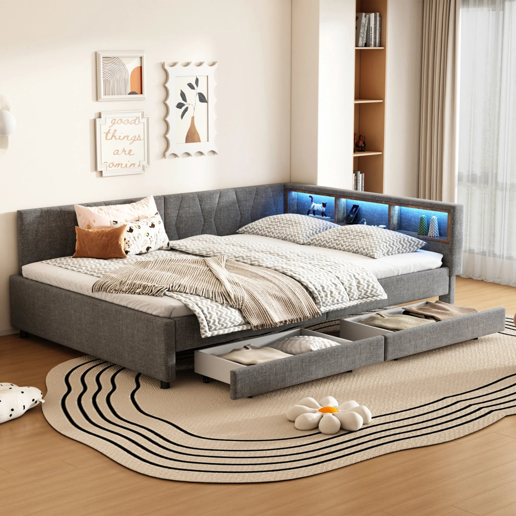 Letto giorno funzione divano letto lino grigio 140x200 cm