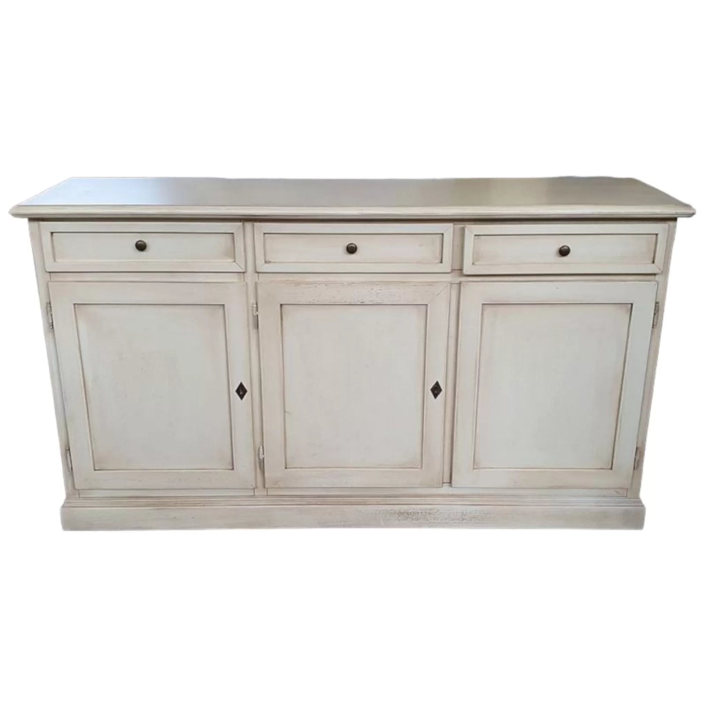 Madia credenza in legno shabby chic 3 ante bianco invecchiato 156x42x85 - Mobili 2G