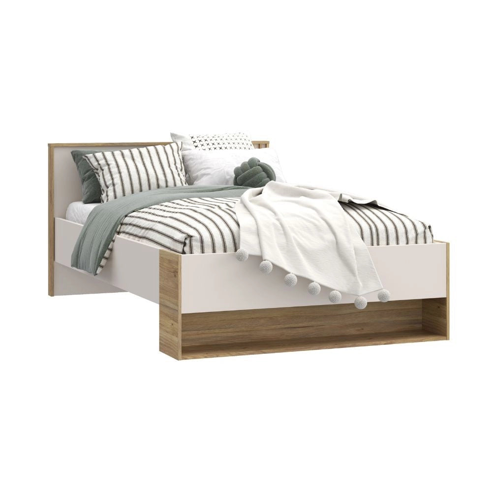Letto Una Piazza e Mezza Neutra 120x200 con Cassetto e Vani a Giorno Rovere e Cashmere