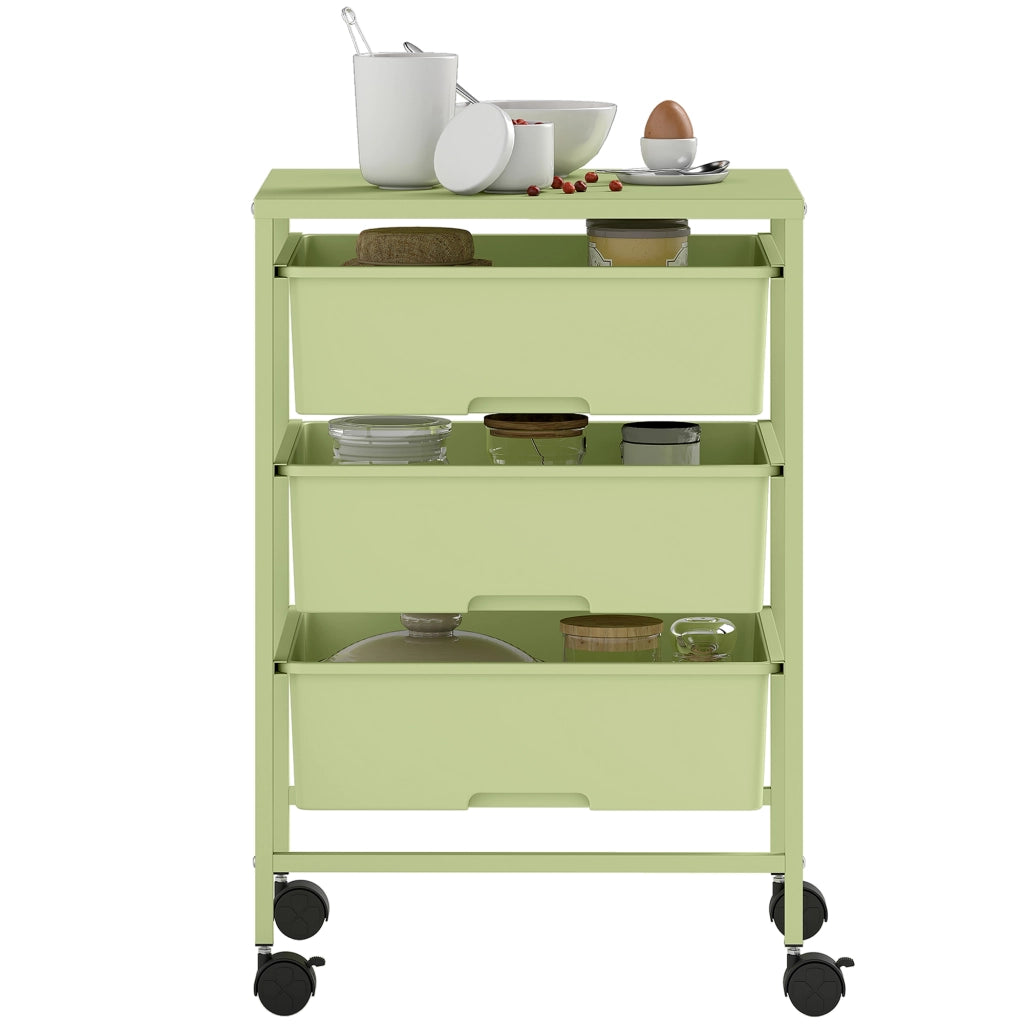 Carrello Multiuso 4 Livelli con Ruote e 3 Cestini ¨C Zephmum ¨C Verde 40.8x33.5x60.5 cm