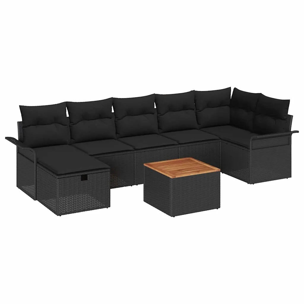 Set Divano da Giardino con cuscino 8 pcs Nero Poly Rattan