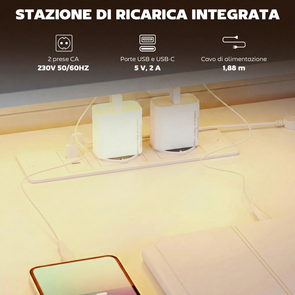 Scrivania Gaming con LED RGB - Xylo - Bianco 147cm Supporto Monitor 3 Cassetti USB Porta Computer