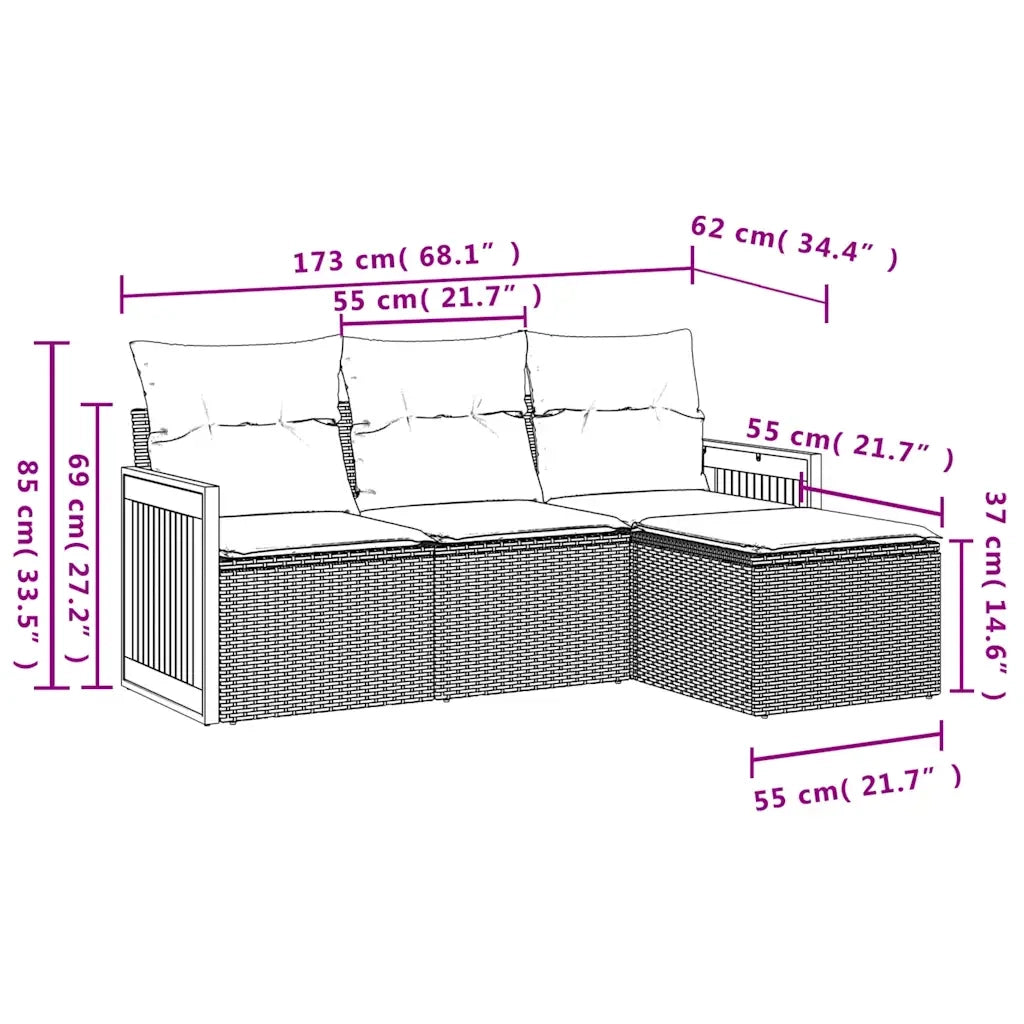 Set Divani da Giardino 4 pz con Cuscini Nero in Polyrattan 3227583