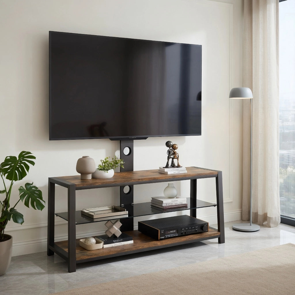 Cassettiera per TV marrone in MDF e metallo lunghezza 116 cm