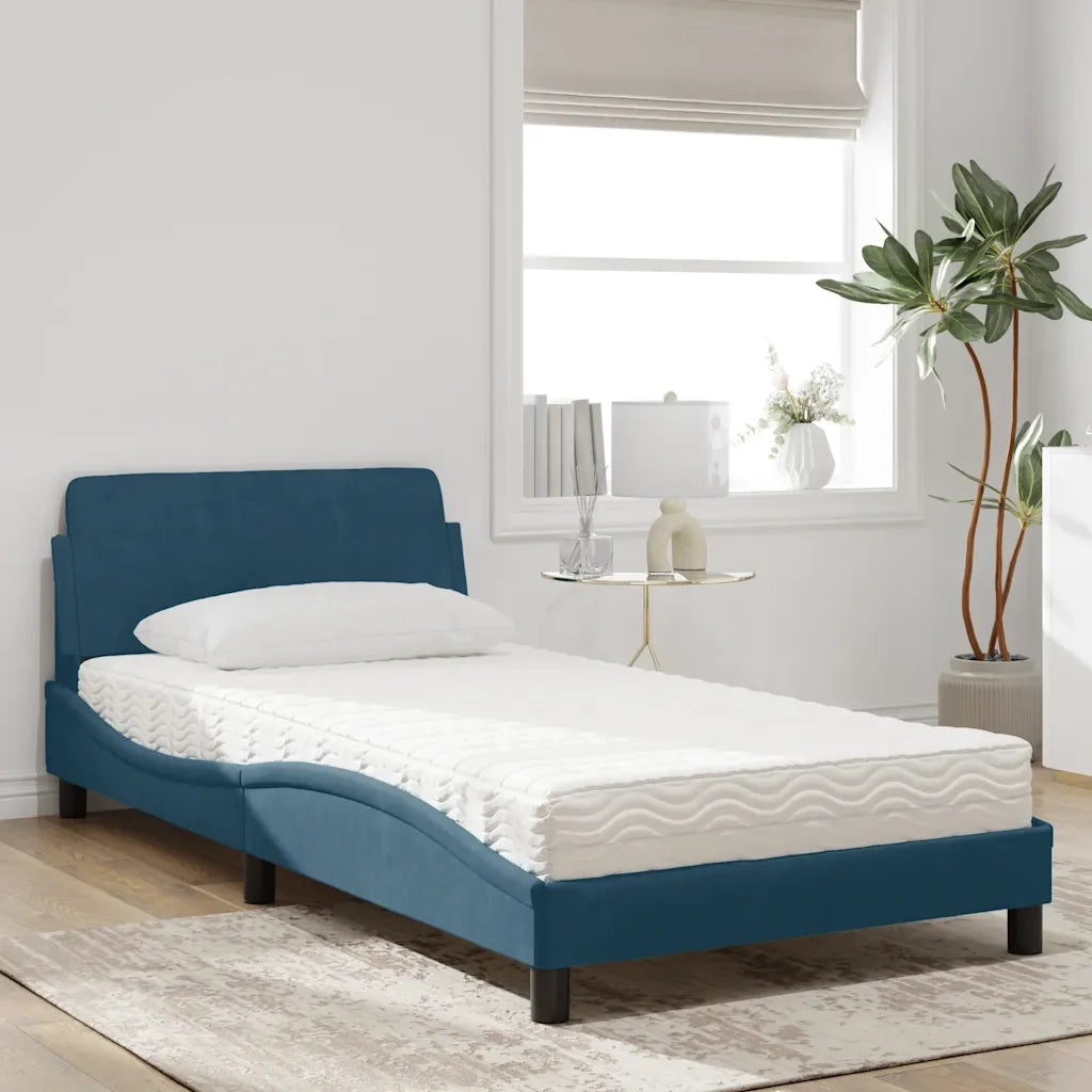 Letto con Materasso Dover Blu 100x200 cm in Velluto