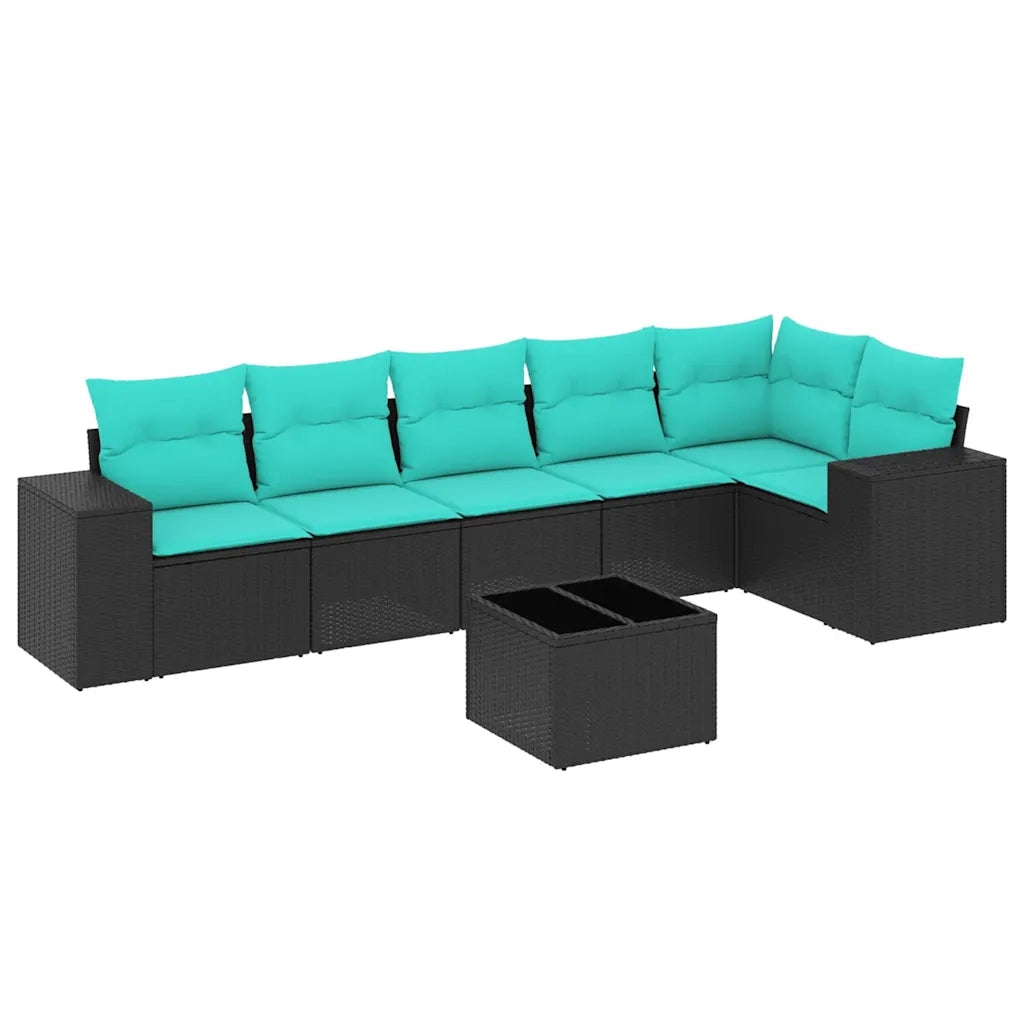 Set Divani da Giardino 7 pz con Cuscini Nero in Polyrattan 3222596