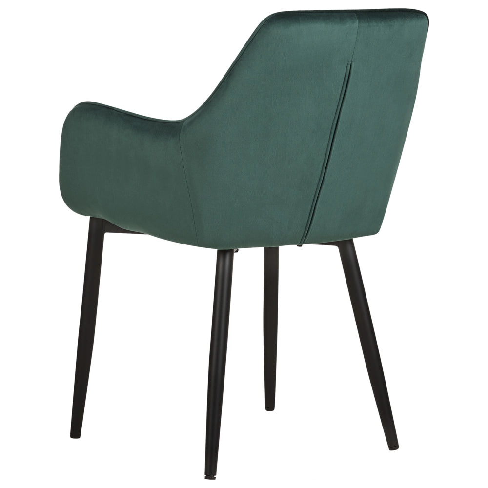 Set di 2 sedie da pranzo Braccioli in velluto verde scuro Gambe in metallo Nero Retro Glam