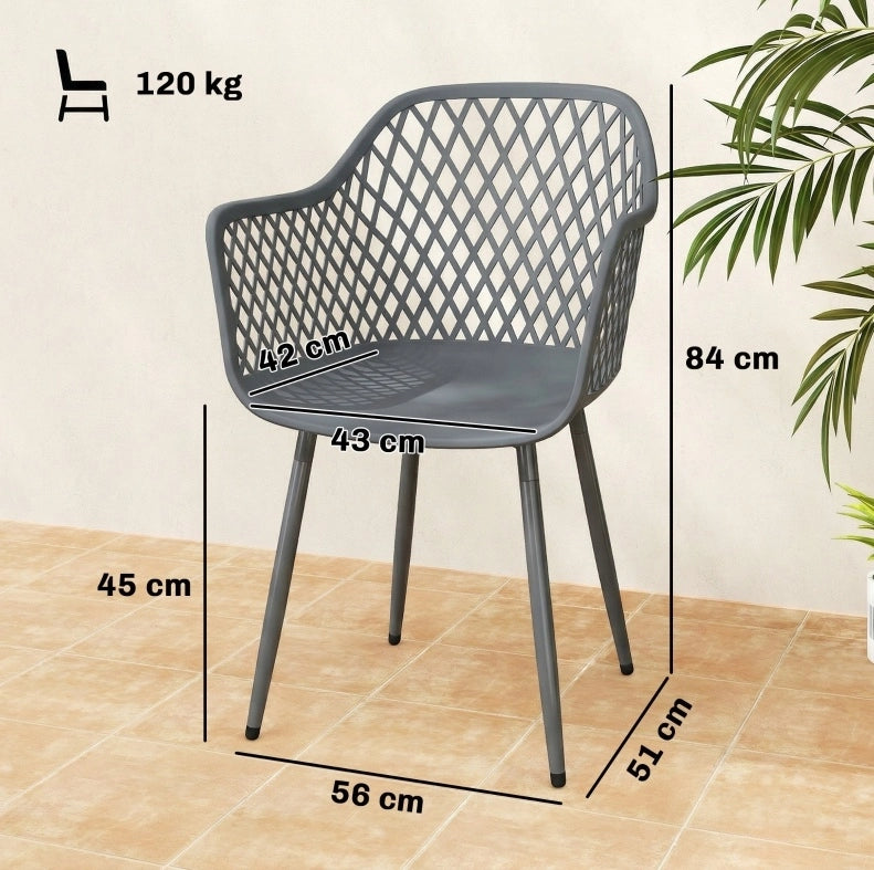 Set di 4 sedie da giardino con braccioli; grigio scuro; 56x51x84 cm
