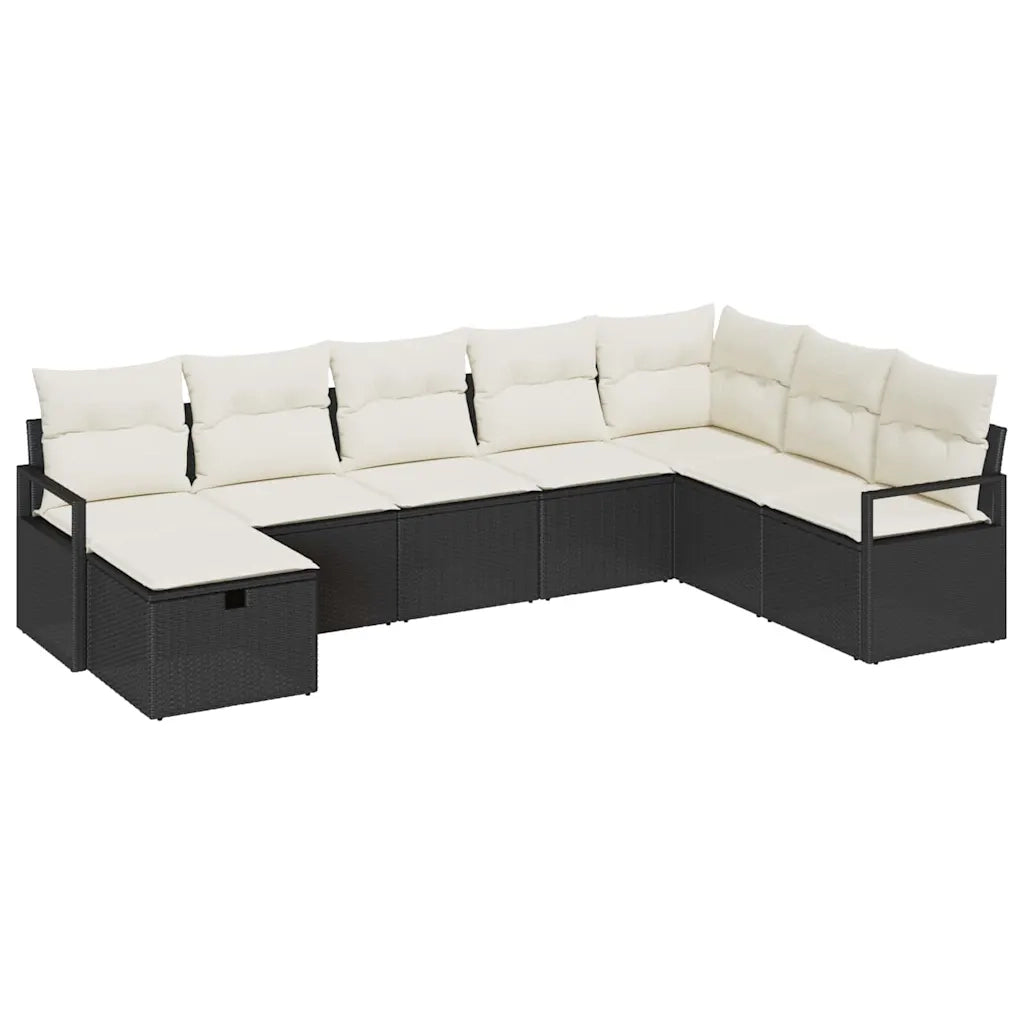 Set di divani con cuscino 8 pcs Nero e Crema polyrattan