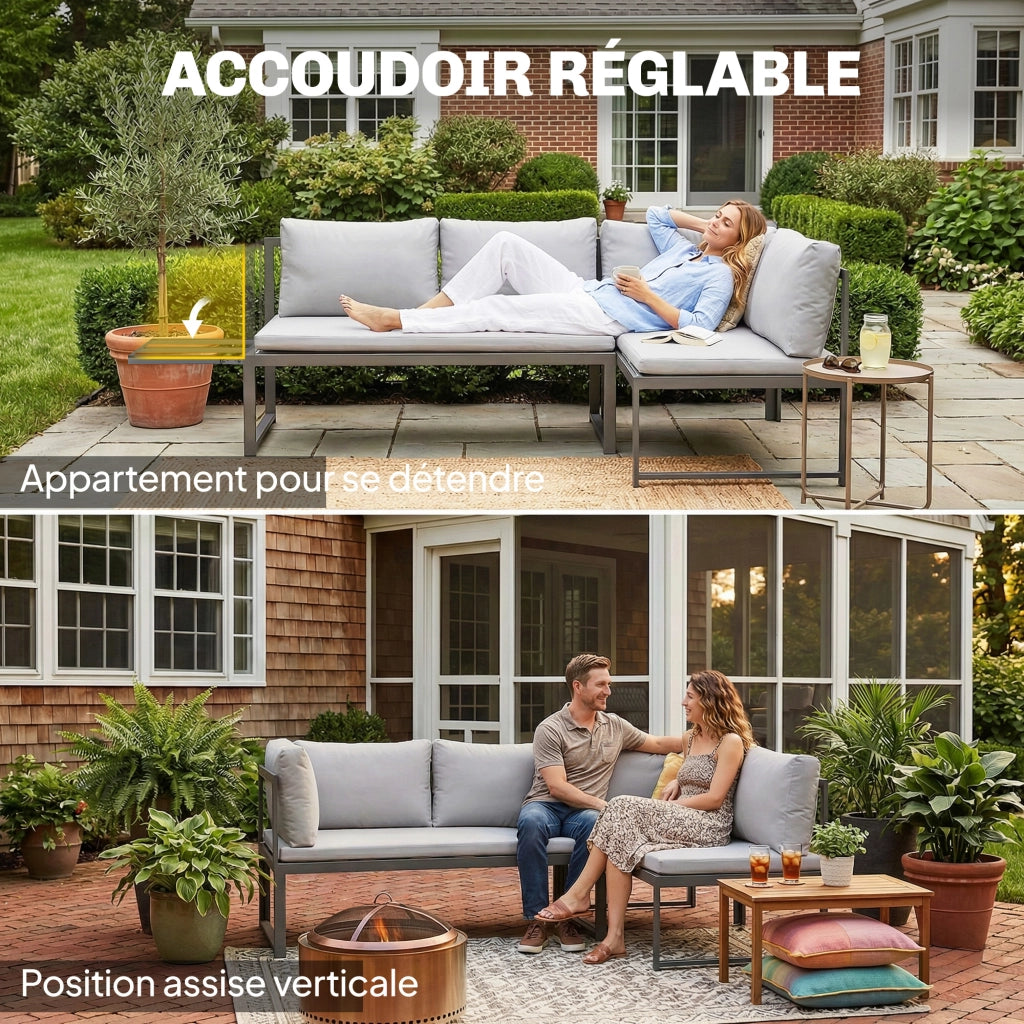 Set divani da giardino 4 posti con cuscini ¨C Zephmum ¨C Grigio, Polyrattan