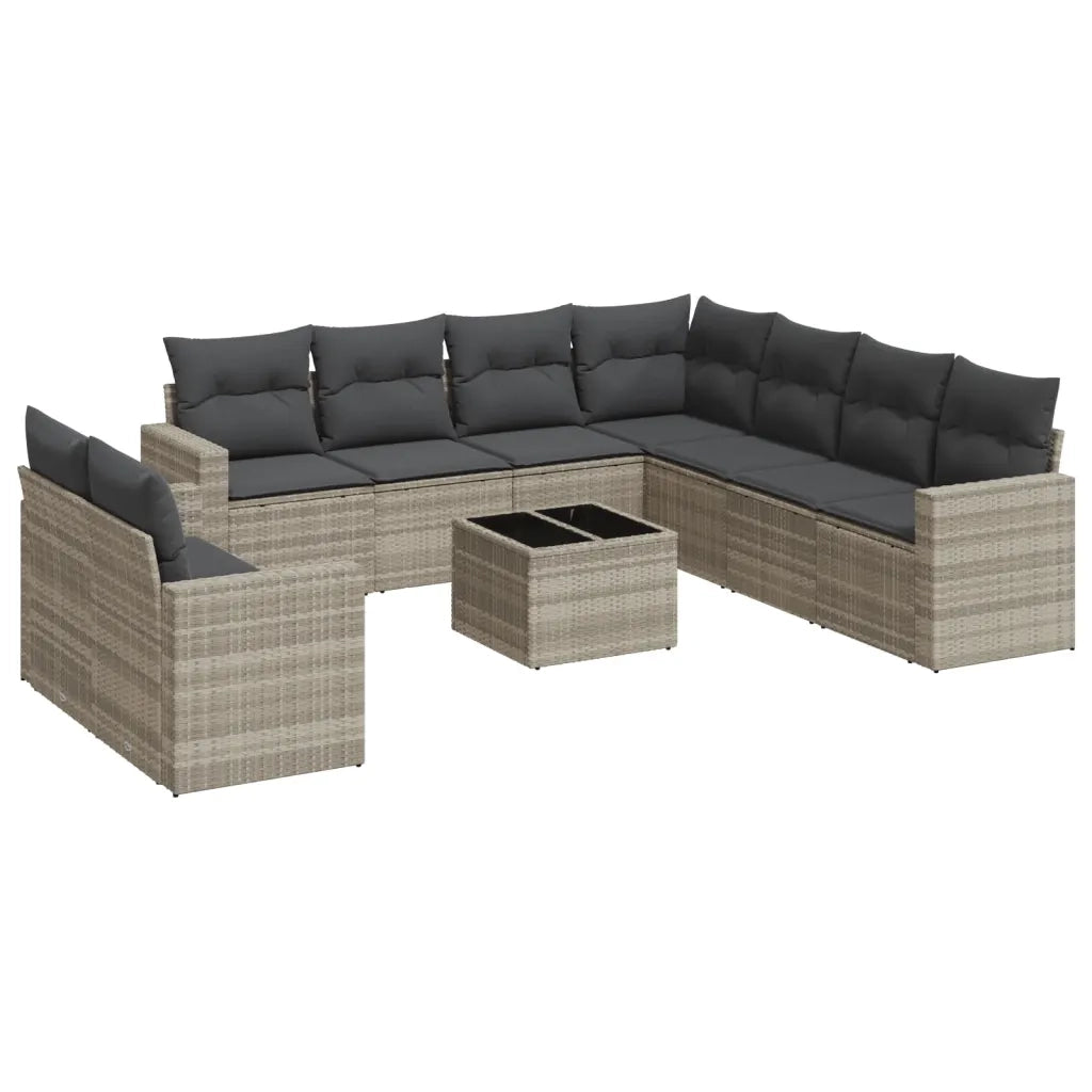 Set Divano Giardino 10 pz con Cuscini Grigio Chiaro Polyrattan 3219152