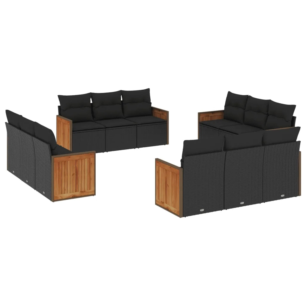 Set Divani da Giardino 12 pz con Cuscini Nero in Polyrattan 3227511