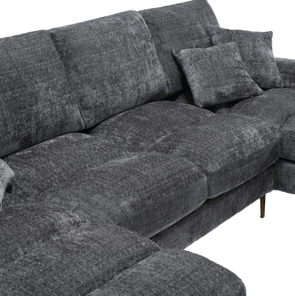 Divano angolare a U con doppia chaise longue 272x136x88 cm in chenille grigio