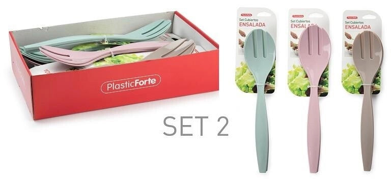 Set 2 Pezzi Posate in Plastica per Insalata 3 Colori