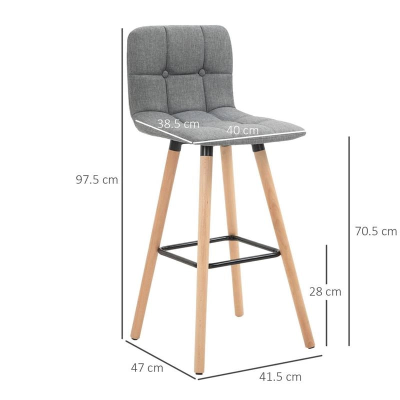SET 2 SGABELLI CON SEDUTA IMBOTTITA IN TESSUTO E GAMBE IN LEGNO GRIGIO